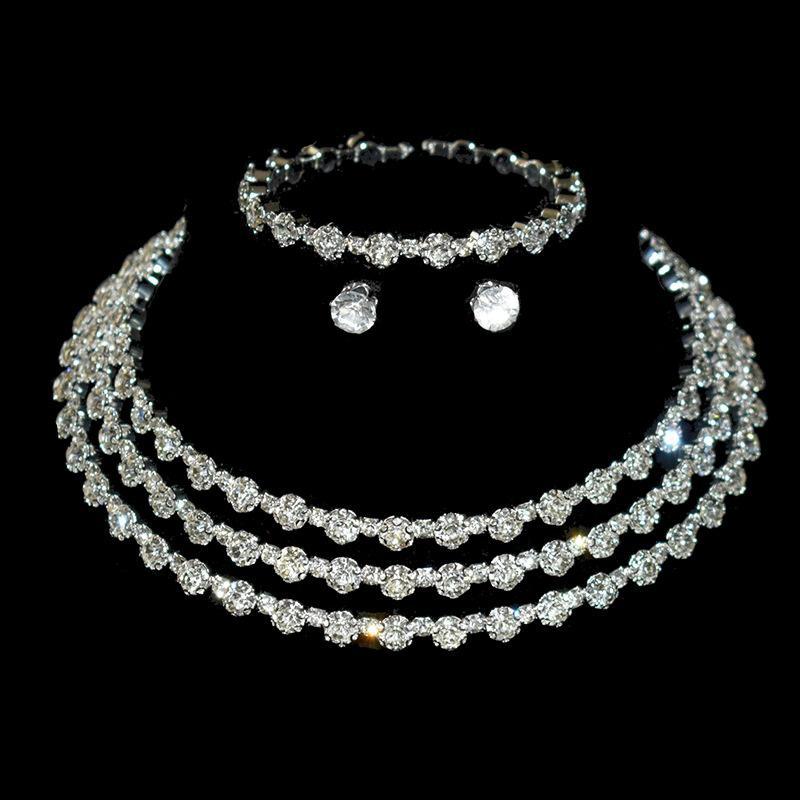 Europe and the United States cross-border diamond necklace earrings ring bracelet four-piece Water steel wire Diamond exaggerated collar bride set